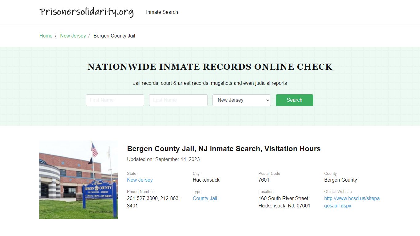 Bergen County Jail , NJ Inmate Search, Visitation Hours